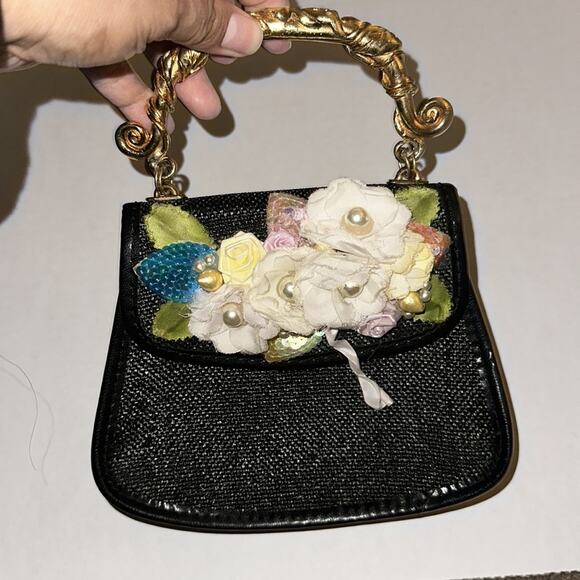 Multi Floral Black Textured Mini Bag Whimsy Goth Fairycore Coquette FLAWED - Picture 2 of 11